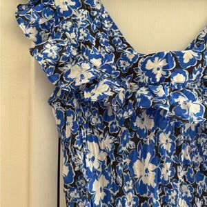 Floral Ruffle Dress in Blue and White